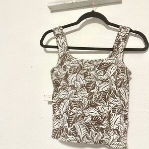 Brown and White Leaf Print Women's Top